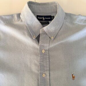 Ralph Lauren Yarmouth Cotton Oxford Shirt Size 17-34 Blue Flesh Pony Preppy